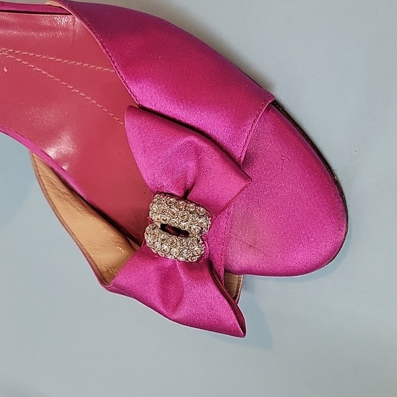 KATE SPADE New York Fushia Satin Jeweled Bow High Heel Slingback Shoes Size 11 - Picture 7 of 15